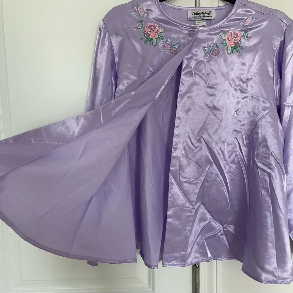 VTG Anthony Richards Womens Sleepwear Intimates Shirt Purple Floral Satin